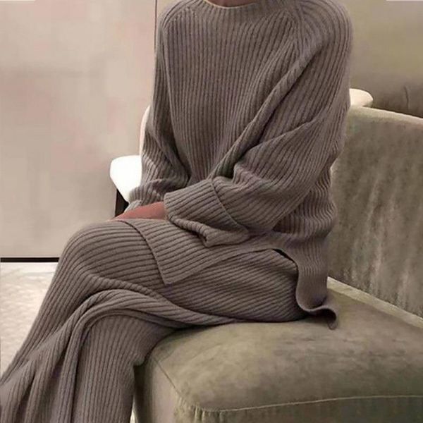 women's two piece pants 2021 fashion winter thicken warm knitted pullover sweater two-piece suits +high waist loose wide leg set, White
women's two piece pants 2021 fashion winter thicken warm knitted pullover sweater two-piece suits +high waist loose wide leg set, White