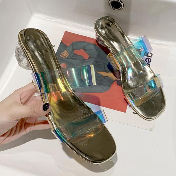 gold slides women 4cm high heels pvc mules fetish summer sandals female transparent girls clear block low slippers shoes, Black
gold slides women 4cm high heels pvc mules fetish summer sandals female transparent girls clear block low slippers shoes, Black