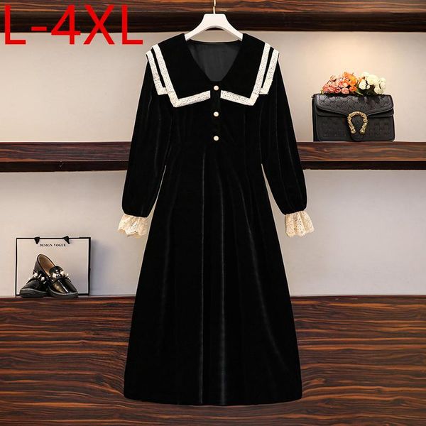 casual dresses l-4xl plus size 2021 autumn women's navy collar lace flare patchwork long sleeves pleuche dress ladies oversize s255, Black;gray
casual dresses l-4xl plus size 2021 autumn women's navy collar lace flare patchwork long sleeves pleuche dress ladies oversize s255, Black;gray