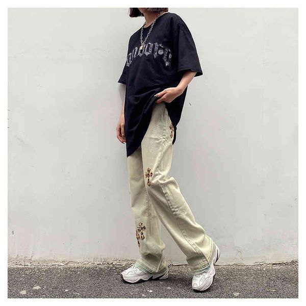 crosin high vibe flared leopard embroidery cross patching jeans men's and women's street loose daddy pants brand rz7g, White;black
crosin high vibe flared leopard embroidery cross patching jeans men's and women's street loose daddy pants brand rz7g, White;black