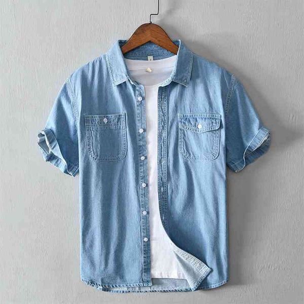 2021 summer new pure cotton denim men's solid short sleeve shirt youth fashion thin cardigan, White;black
2021 summer new pure cotton denim men's solid short sleeve shirt youth fashion thin cardigan, White;black
