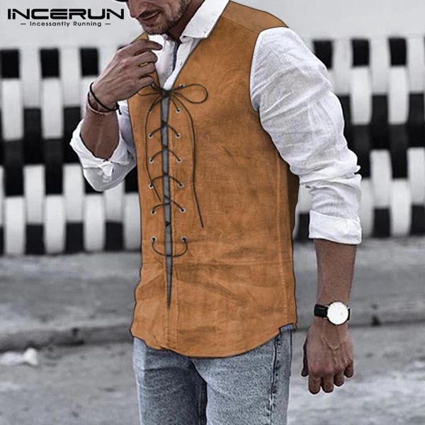 men's vests incerun men waistcoats solid lace up v neck sleeveless vintage fashion gentlemen slim fit tunic outerwear 2021, Black;white
men's vests incerun men waistcoats solid lace up v neck sleeveless vintage fashion gentlemen slim fit tunic outerwear 2021, Black;white