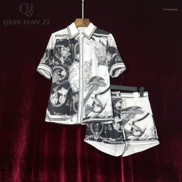 women's tracksuits qian han zi designer fashion summer two piece set short sleeve beaded shirt and retro printed shorts pants suit, Gray
women's tracksuits qian han zi designer fashion summer two piece set short sleeve beaded shirt and retro printed shorts pants suit, Gray