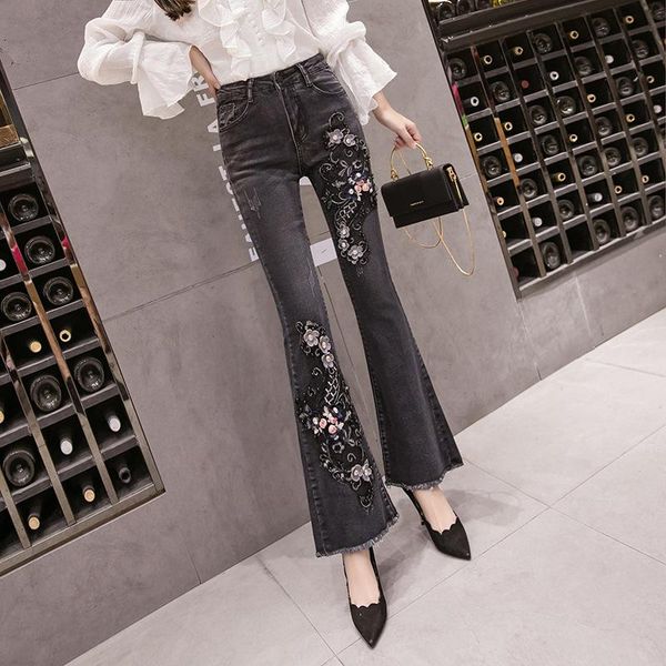 women's jeans svitania high waisted pants embroidered flower flare, Blue
women's jeans svitania high waisted pants embroidered flower flare, Blue