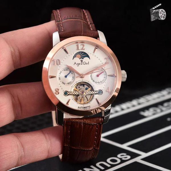 wristwatches men rose gold black leather automatic mechanical sapphire moonphase tourbillion watch, Slivery;brown
wristwatches men rose gold black leather automatic mechanical sapphire moonphase tourbillion watch, Slivery;brown