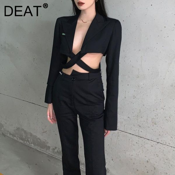 women's suits & blazers deat woman black blazer cross lacing design high street style notched full sleeve short jacket 2021 summer fash, White;black
women's suits & blazers deat woman black blazer cross lacing design high street style notched full sleeve short jacket 2021 summer fash, White;black