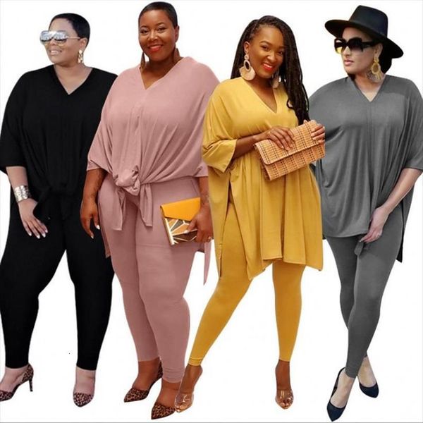 plus size two piece womens pants outfits s 5xl solid loose long t shirt v neck split three sleeves fashion, White
plus size two piece womens pants outfits s 5xl solid loose long t shirt v neck split three sleeves fashion, White