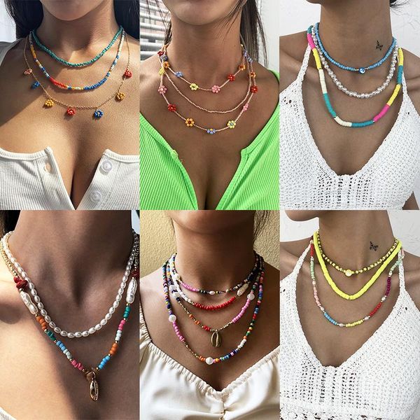 pendant necklaces bohemian rice bead necklace for women european and american flowers holiday style personality clavicle chain accessories s, Silver 
pendant necklaces bohemian rice bead necklace for women european and american flowers holiday style personality clavicle chain accessories s, Silver