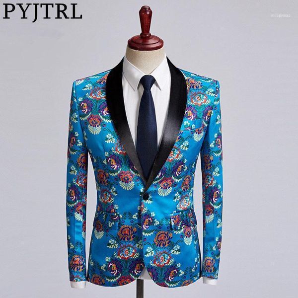 men's suits & blazers pyjtrl sky blue floral print suit jacket man fashion leisure time casual slim fit blazer plus size stage singer w, White;black
men's suits & blazers pyjtrl sky blue floral print suit jacket man fashion leisure time casual slim fit blazer plus size stage singer w, White;black
