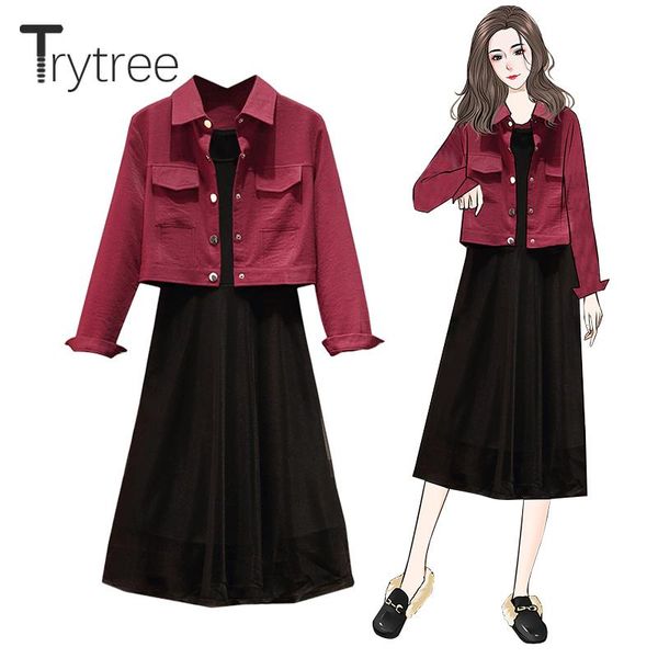two piece dress trytree spring set casual turn-down collar single breasted pocket coat + black a-line fashion 2, White
two piece dress trytree spring set casual turn-down collar single breasted pocket coat + black a-line fashion 2, White