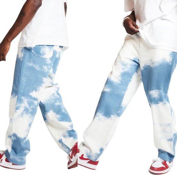 men casual loose straight denim pants jeans tie dye print sky blue long trouser streetwear hip hop men's
men casual loose straight denim pants jeans tie dye print sky blue long trouser streetwear hip hop men's