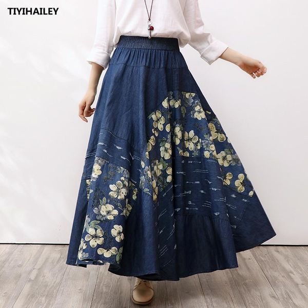 long maxi a-line skirt women elastic waist spring autumn denim flowers vintage big hem print skirts, Black
long maxi a-line skirt women elastic waist spring autumn denim flowers vintage big hem print skirts, Black