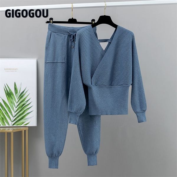 gigogou bling 2 piece sweater tracksuits women harrem pants + double v neck pullover sweater set autumn winter knitted clothing 210709, White
gigogou bling 2 piece sweater tracksuits women harrem pants + double v neck pullover sweater set autumn winter knitted clothing 210709, White