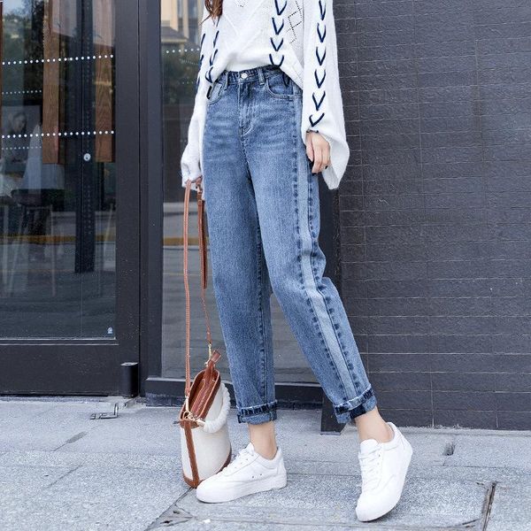 women's jeans #3114 high waist harem women casual loose boyfriend denim for ankle-length ladies side striped autumn, Blue
women's jeans #3114 high waist harem women casual loose boyfriend denim for ankle-length ladies side striped autumn, Blue