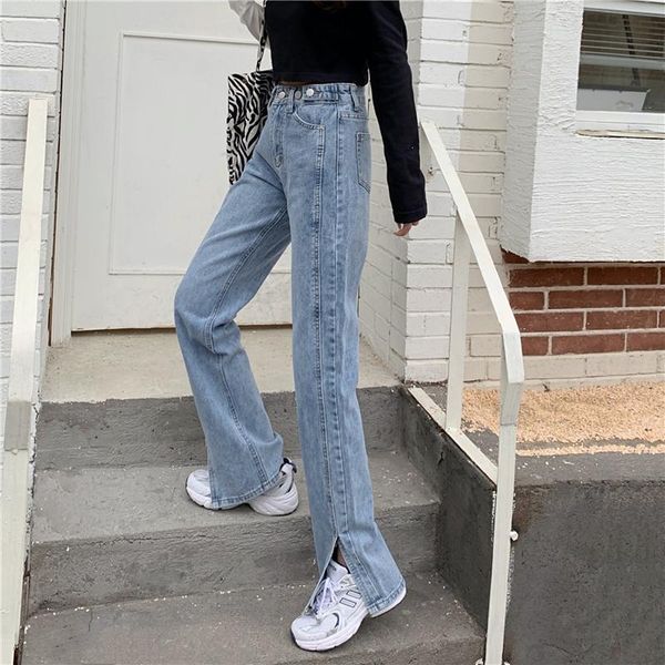women's jeans women spring high waist button vintage retro fashion chic casual side-slit slim ulzzang streetwear straight all-match tee, Blue
women's jeans women spring high waist button vintage retro fashion chic casual side-slit slim ulzzang streetwear straight all-match tee, Blue