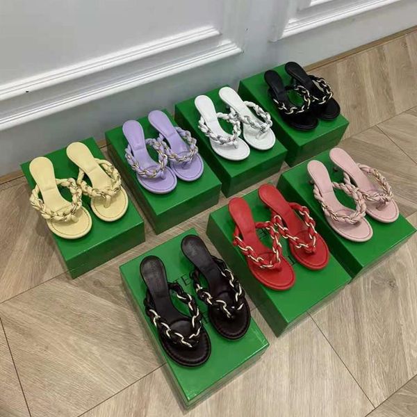 slippers chain weave women high heels sandals genuine leather flip flops brand designer slides cute shoes for, Black
slippers chain weave women high heels sandals genuine leather flip flops brand designer slides cute shoes for, Black