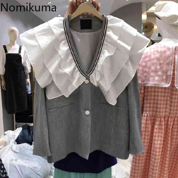 nomikuma korean ruffle hit color patchowrk women coat causal long sleeve v-neck jacket spring new femme outerwear 6g774 210427, Black;brown
nomikuma korean ruffle hit color patchowrk women coat causal long sleeve v-neck jacket spring new femme outerwear 6g774 210427, Black;brown