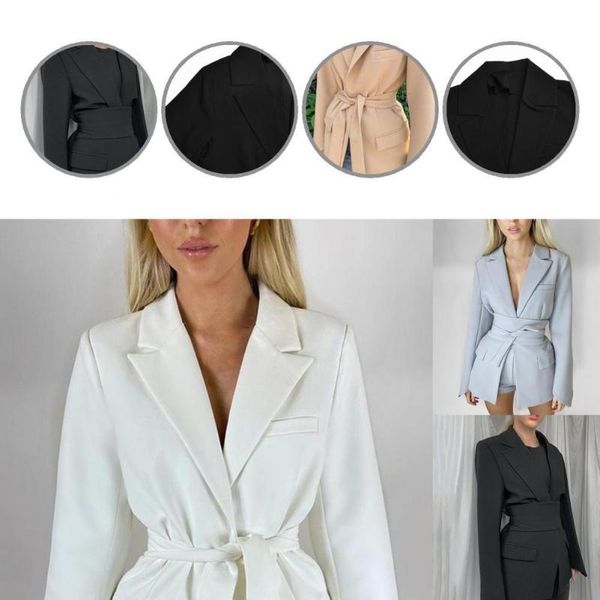 women's suits & blazers jacket simple solid color belt waist tied blazer suit women for office, White;black
women's suits & blazers jacket simple solid color belt waist tied blazer suit women for office, White;black