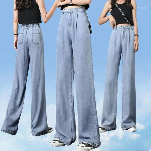 women's jeans ice silk wide leg summer thin section 2021 elastic waist high drape loose straight mopping women pants, Blue
women's jeans ice silk wide leg summer thin section 2021 elastic waist high drape loose straight mopping women pants, Blue