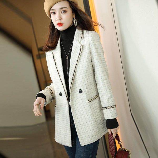women's suits & blazers 2021 jacket fashion pockets white plaid coat ol styles autumn winter for women business work blaser outwear, White;black
women's suits & blazers 2021 jacket fashion pockets white plaid coat ol styles autumn winter for women business work blaser outwear, White;black