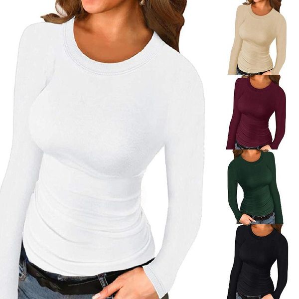 women's t-shirt women autumn winter solid color long sleeve o neck slim bottoming blouse top, White
women's t-shirt women autumn winter solid color long sleeve o neck slim bottoming blouse top, White