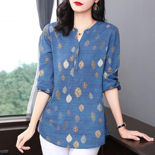 women's blouses & shirts spring autumn women cotton temperament v-necck print ladies casual loose mid-length blusas mm1187, White
women's blouses & shirts spring autumn women cotton temperament v-necck print ladies casual loose mid-length blusas mm1187, White