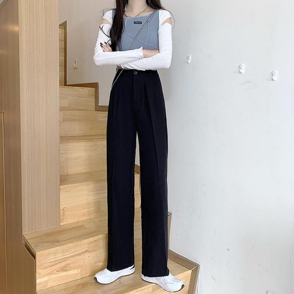 women's pants & capris large loose wide leg spring and autumn 2021 vertical feeling straight tube suit high waist thin, Black;white
