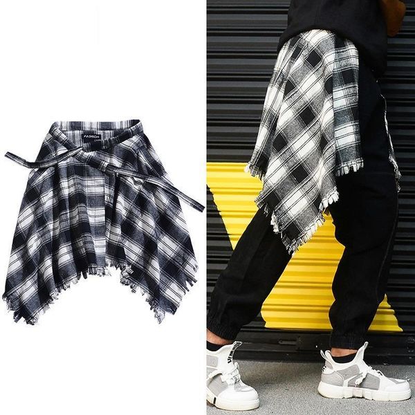 hip hop irregular men womens skirts and fake shirt hem spring autumn plaid tassel skirt half body female saia, Black
hip hop irregular men womens skirts and fake shirt hem spring autumn plaid tassel skirt half body female saia, Black