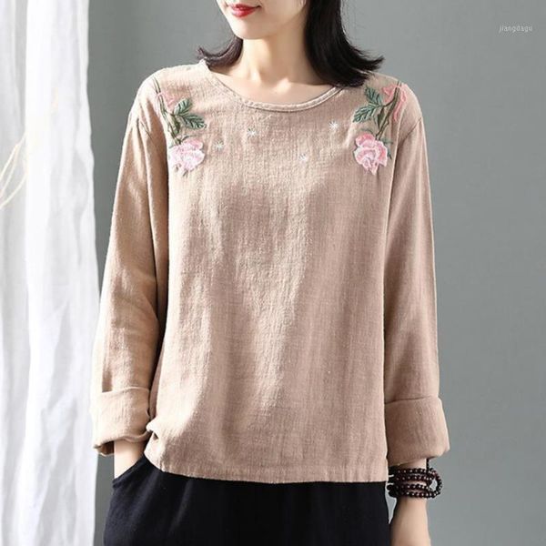 women's blouses & shirts women blouse retro embroidered cotton linen t-shirt loose pullover long sleeve ropa de mujer, White
women's blouses & shirts women blouse retro embroidered cotton linen t-shirt loose pullover long sleeve ropa de mujer, White