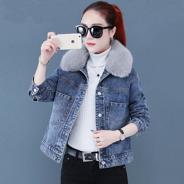 women's down & parkas denim coat winter velvet and thick woolen collar clothes version of loose cotton-padded, Black
women's down & parkas denim coat winter velvet and thick woolen collar clothes version of loose cotton-padded, Black
