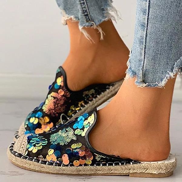 slippers women sequined lace bling shoes for ladies soled flat sewing fashion summer outdoor female footwear, Black
slippers women sequined lace bling shoes for ladies soled flat sewing fashion summer outdoor female footwear, Black