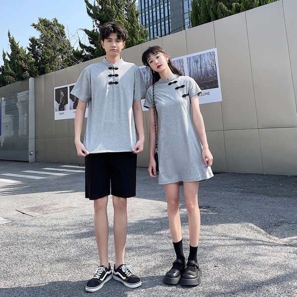 chinese style couple's summer dress modified cheongsam student class short sleeve one skirt, Black;gray 
chinese style couple's summer dress modified cheongsam student class short sleeve one skirt, Black;gray