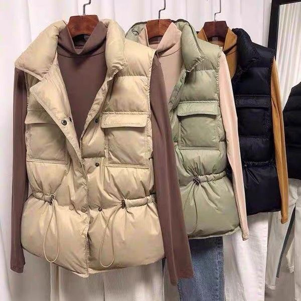 vests korean thickened women's short waist closing stand collar coat white duck down drawstring pocket vt waistcoat, Black;white
vests korean thickened women's short waist closing stand collar coat white duck down drawstring pocket vt waistcoat, Black;white