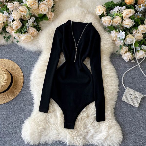 vintage black/gray zipper knit romper women elegant long sleeve slim bodycon jumpsuit female fashion playsuit spring summer 210426, Black;white
vintage black/gray zipper knit romper women elegant long sleeve slim bodycon jumpsuit female fashion playsuit spring summer 210426, Black;white