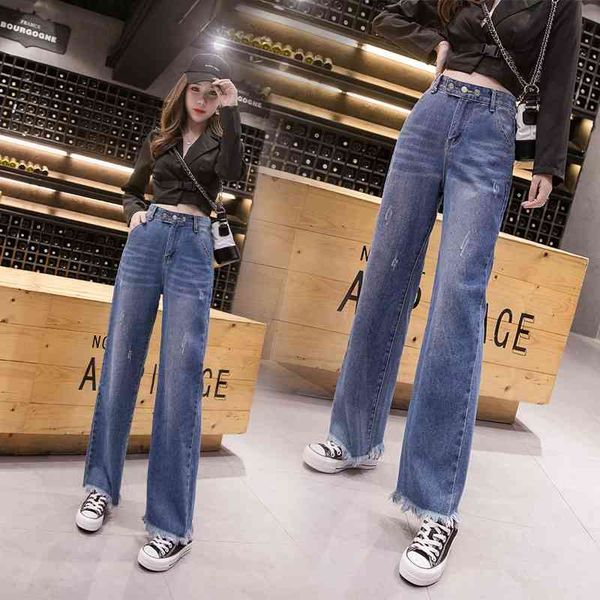 high waist straight jeans plus size women spring blue casual loose wide leg trousers girls baggy pants 210603
high waist straight jeans plus size women spring blue casual loose wide leg trousers girls baggy pants 210603