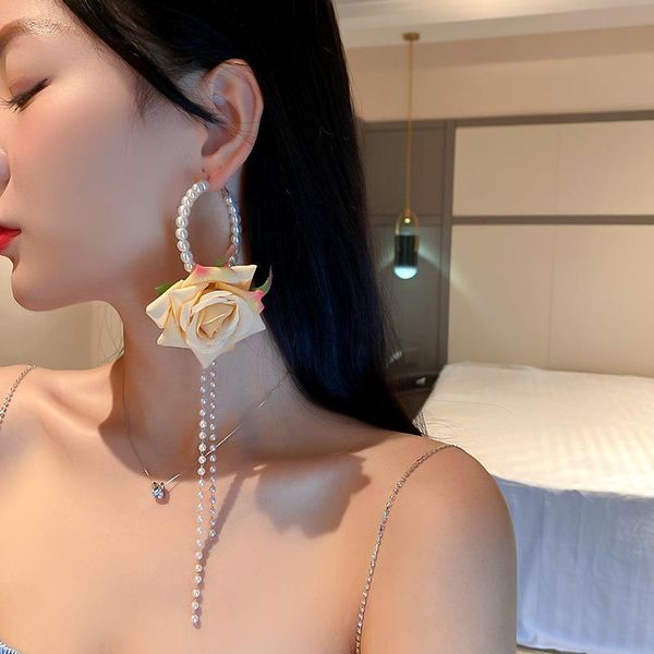 hoop & huggie 1pc korean fabric flower big pearl earrings for women elegant long tassel earring pendientes wedding party jewelry gift, Golden;silver
hoop & huggie 1pc korean fabric flower big pearl earrings for women elegant long tassel earring pendientes wedding party jewelry gift, Golden;silver