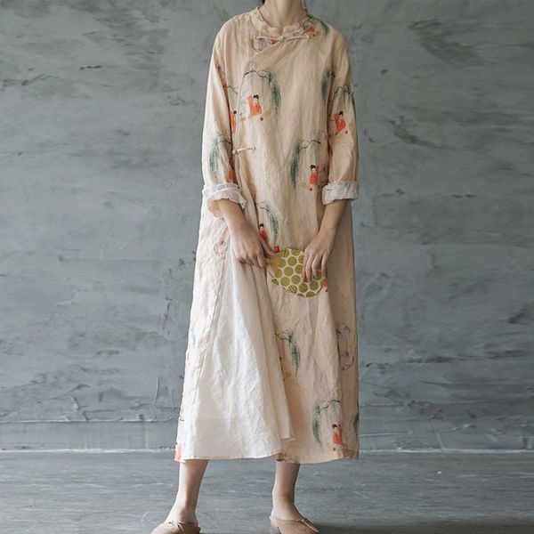 johnature summer cotton linen retro print stand plate buckle three quarter sleeve dresses loose comfortable women dress 210521, Black;gray
johnature summer cotton linen retro print stand plate buckle three quarter sleeve dresses loose comfortable women dress 210521, Black;gray
