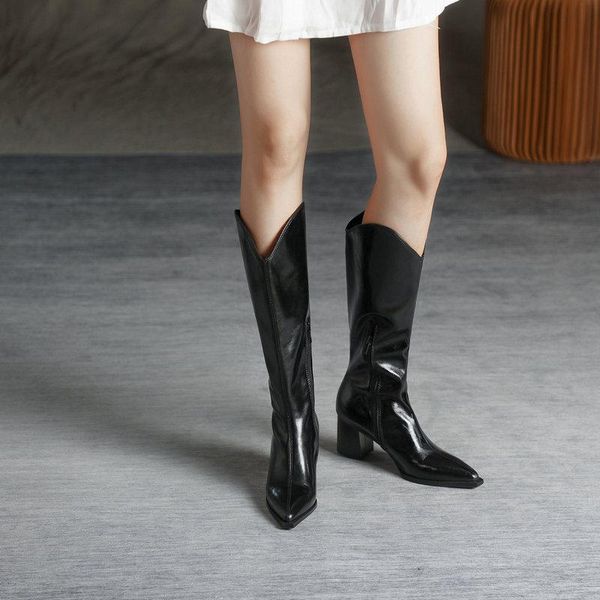 boots concise designer knee high for girls genuine leather side zipper women's shoes 2021 fall party winter heels, Black
boots concise designer knee high for girls genuine leather side zipper women's shoes 2021 fall party winter heels, Black