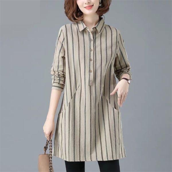spring fashion women long sleeve loose striped shirts cotton linen casual blouses plus size femme blusas s301 210512, White
spring fashion women long sleeve loose striped shirts cotton linen casual blouses plus size femme blusas s301 210512, White