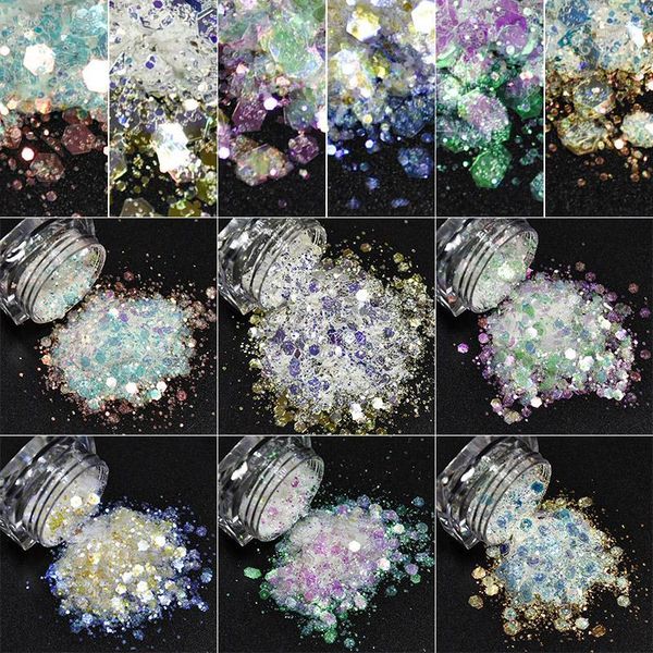 6box/set aurora ultra-thin hexagon nail flakes slice sequins glitters mixed sizes sparkling manicure decorations glitter tool1, Silver;gold
6box/set aurora ultra-thin hexagon nail flakes slice sequins glitters mixed sizes sparkling manicure decorations glitter tool1, Silver;gold