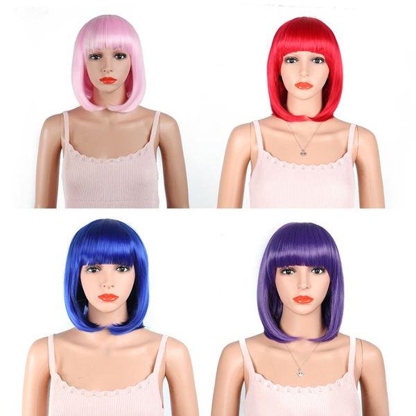 synthetic wigs short pink bob with bangs for black women red blue purple heat resistant women's cosplay wig
synthetic wigs short pink bob with bangs for black women red blue purple heat resistant women's cosplay wig
