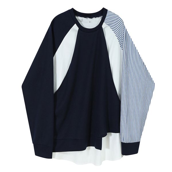 sweater female big fashion spring 2021 released dark blue striped irregular sleeve, White;black
sweater female big fashion spring 2021 released dark blue striped irregular sleeve, White;black