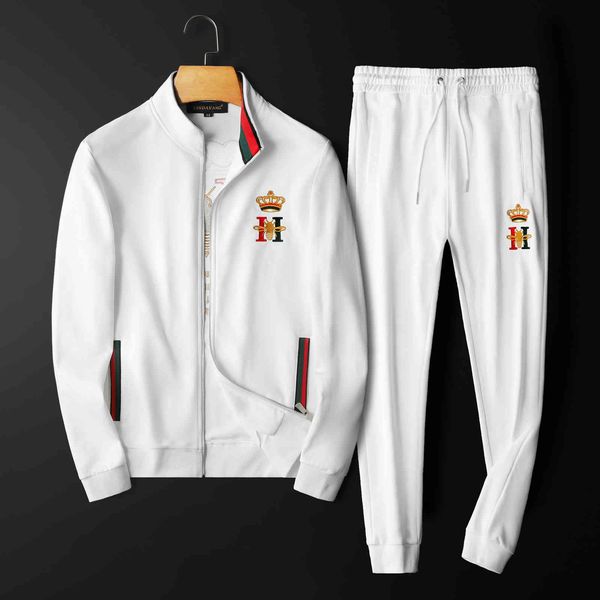 Tracksuits Sport Suit Fashion Classic Sportswear Bee Embroidery Modal Cotton Youth Vitality Trend Leisure Men, White