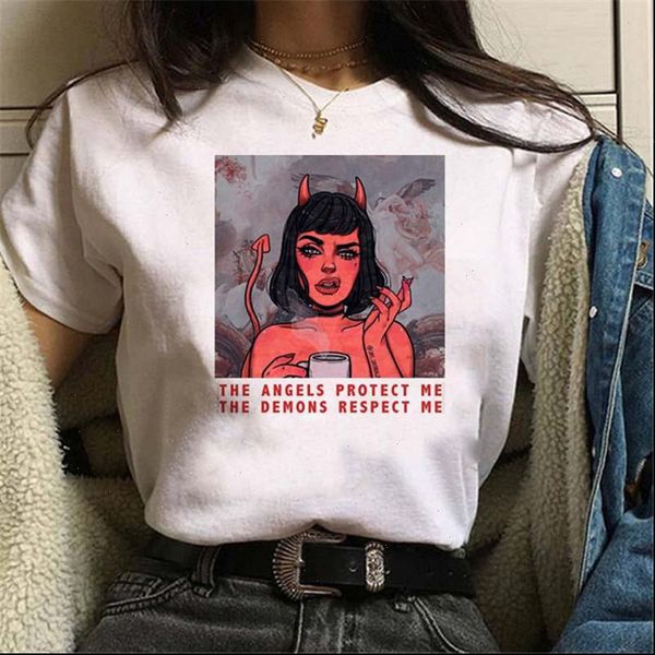 the angels womens protect me demons respect print t shirt harajuku vintage casual short sleeve women fashion tshirts, White 
the angels womens protect me demons respect print t shirt harajuku vintage casual short sleeve women fashion tshirts, White
