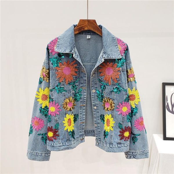 women's jackets spring autumn 2021 women heavy industry sequins flowers loose vintage washed blue denim jacket female casual basic jean, Black;brown
women's jackets spring autumn 2021 women heavy industry sequins flowers loose vintage washed blue denim jacket female casual basic jean, Black;brown