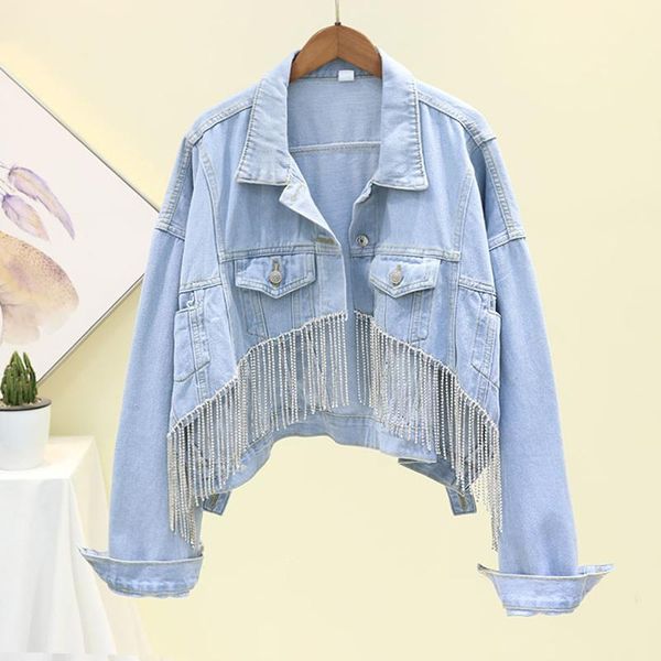 women's jackets spring autumn vintage fringed chain denim jacket women korean fashion short loose ladies jeans students streetwear, Black;brown
women's jackets spring autumn vintage fringed chain denim jacket women korean fashion short loose ladies jeans students streetwear, Black;brown