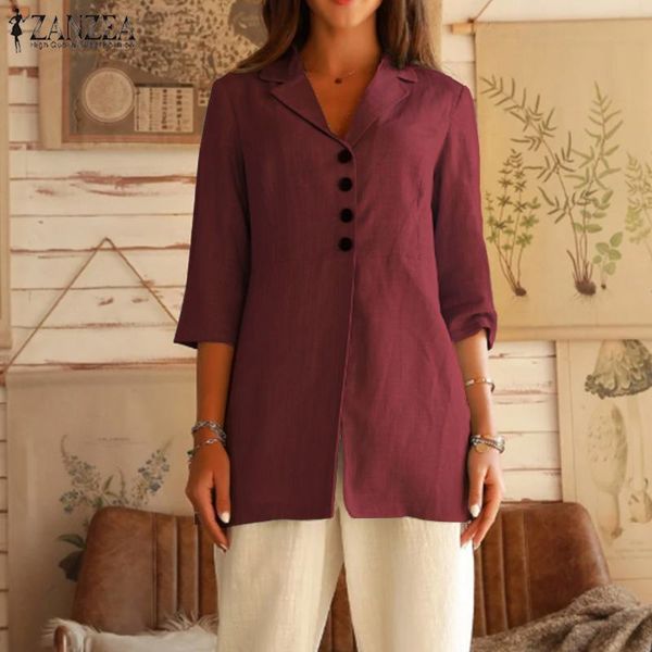 zanzea elegant women summer lapel neck 3/4 sleeve blouse casual solid ol shirts cotton linen female loose blusas chemise, White
zanzea elegant women summer lapel neck 3/4 sleeve blouse casual solid ol shirts cotton linen female loose blusas chemise, White
