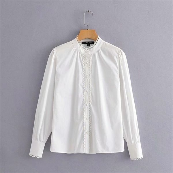 women elegant lace wave edge decprate white blouse shirts stand collar office blusas chic autumn feminina ls4246 210420 
women elegant lace wave edge decprate white blouse shirts stand collar office blusas chic autumn feminina ls4246 210420