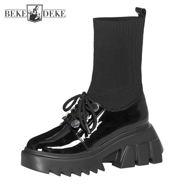 boots ladies motorcycle casual stretch fabric socks fashion cross-tied women genuine leather shoes gothic platform, Black
boots ladies motorcycle casual stretch fabric socks fashion cross-tied women genuine leather shoes gothic platform, Black