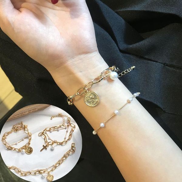 charm bracelets 3 styles 2pc/set gift gold coin head portrait pearl heart-shaped double layer chain bracelet simple accessories ladies, Golden;silver
charm bracelets 3 styles 2pc/set gift gold coin head portrait pearl heart-shaped double layer chain bracelet simple accessories ladies, Golden;silver